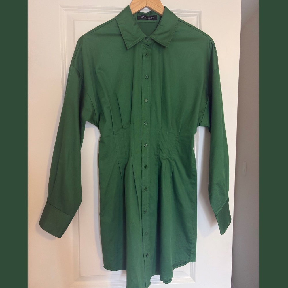 Dynamite Green Button-Up Shirt Dress